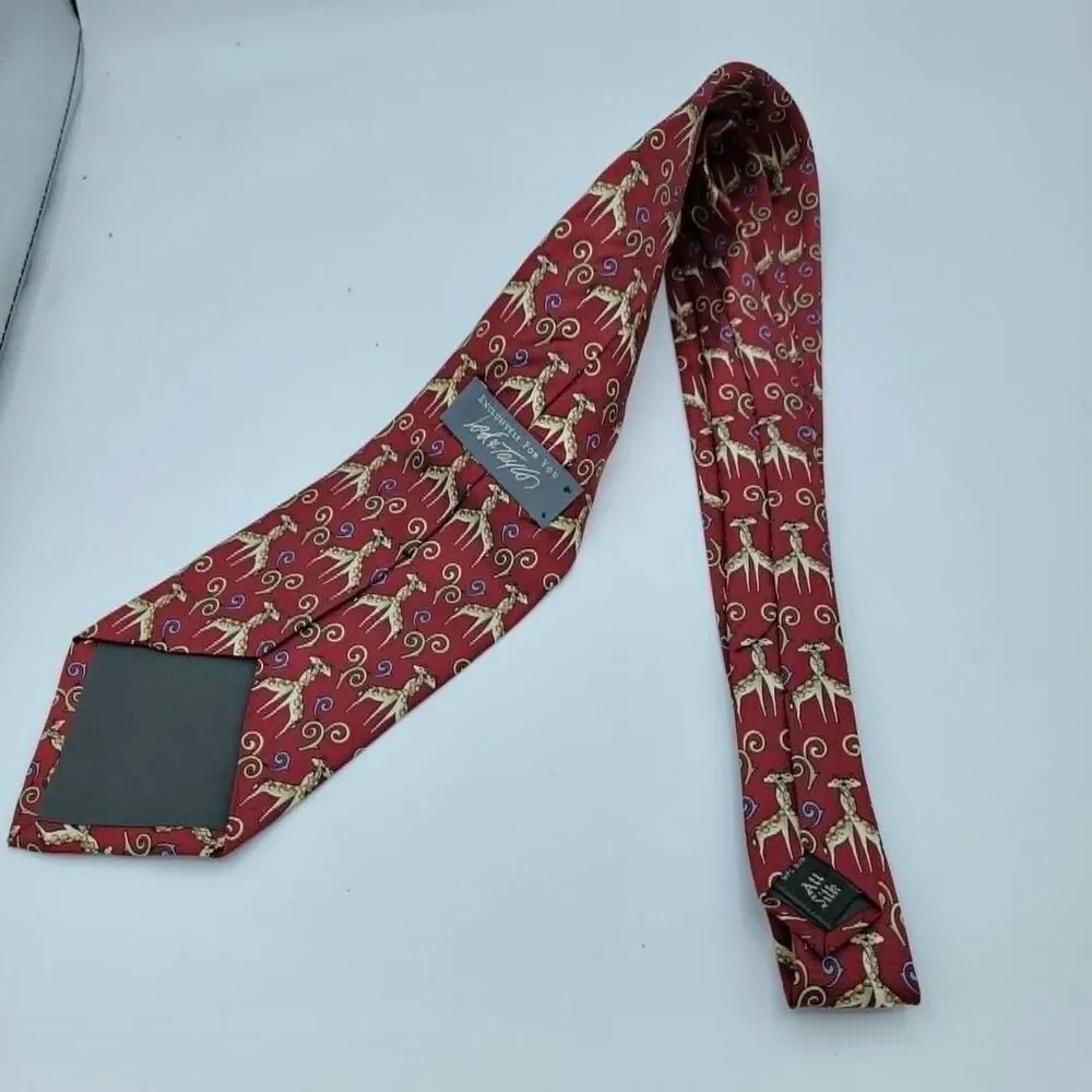 Lord & Taylor Men's Necktie Red Giraffe Pattern Vintage size 57.5 x 4